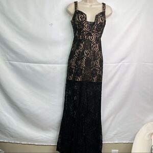 Nika Blossom Black Maxi Lace dress with nude mini liner.